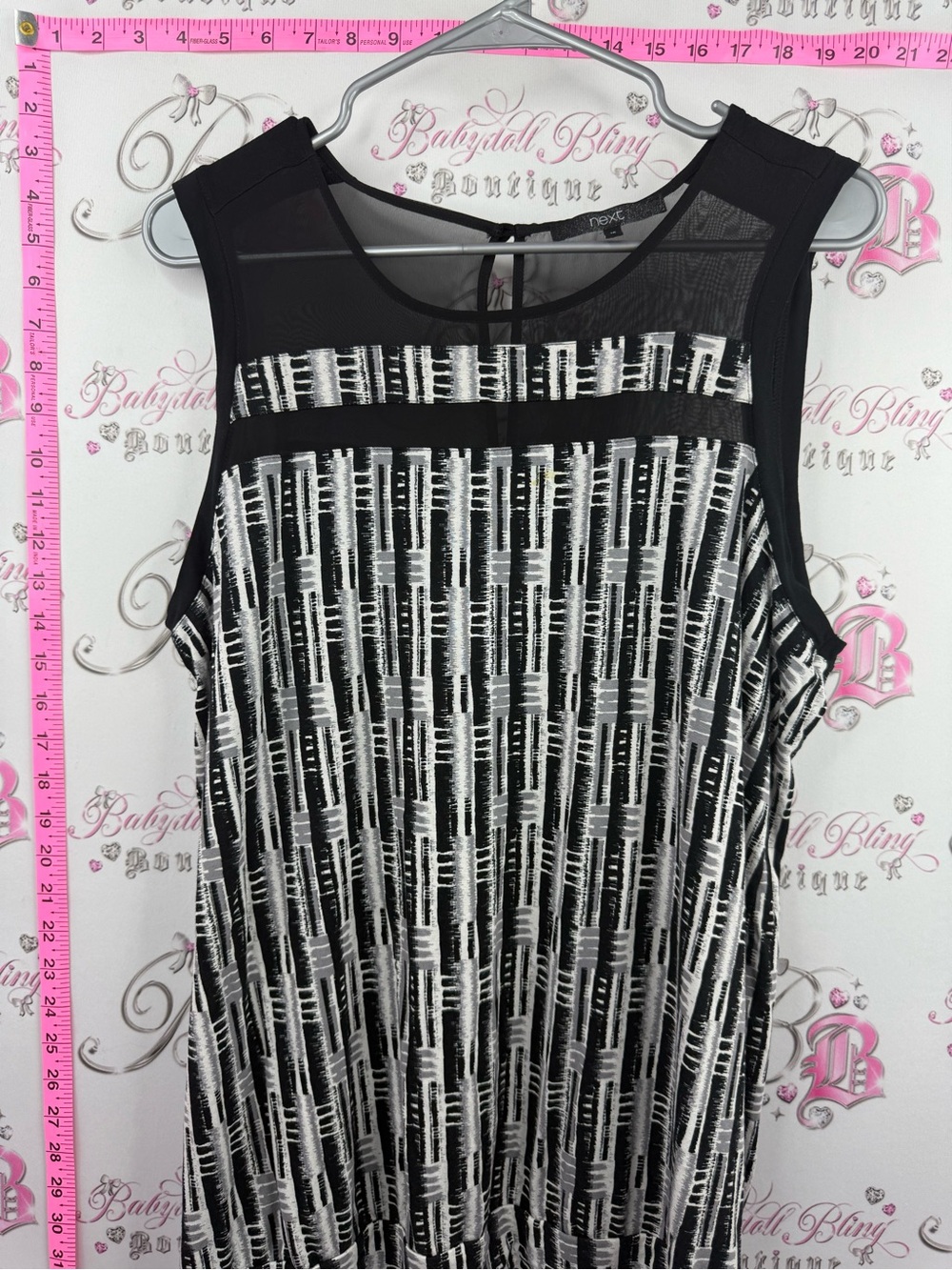 next tank top Black and White Sleeveless Mesh Yoke Tank Top
